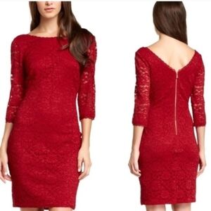 Laundry By Shelli Segal Red Lace Long Sleeve Cocktail Dress! Size 12